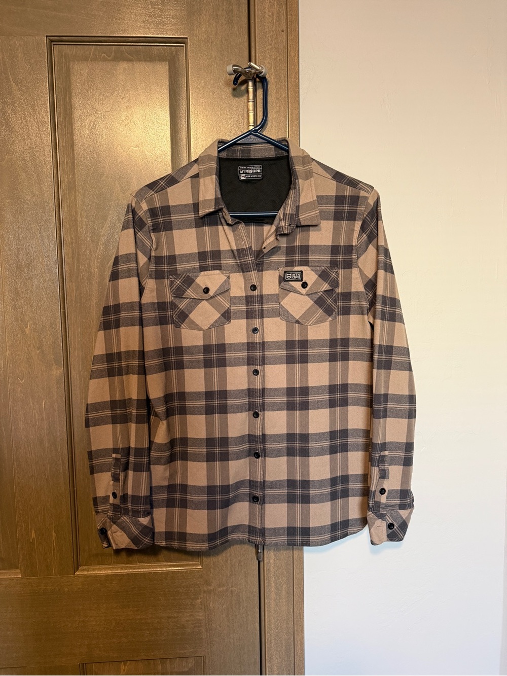 MTN OPS Wear Plaid Button-Down Shirt Jacket in Tan and Black